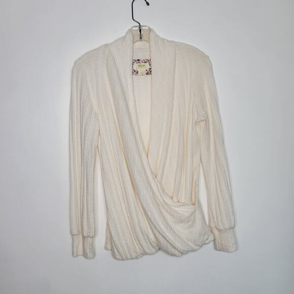 Anthropologie Maeve Rafaela Hacci Sweater Faux Wrap Ivory Surplice Women XS - Picture 11 of 14